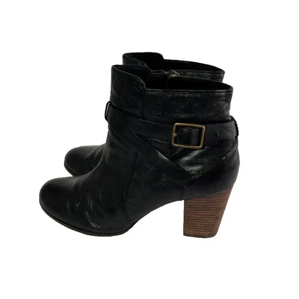 Cole Haan Bootie Women 9.5 B Black Leather Cassidy Side Zip Straps Ankle D41598